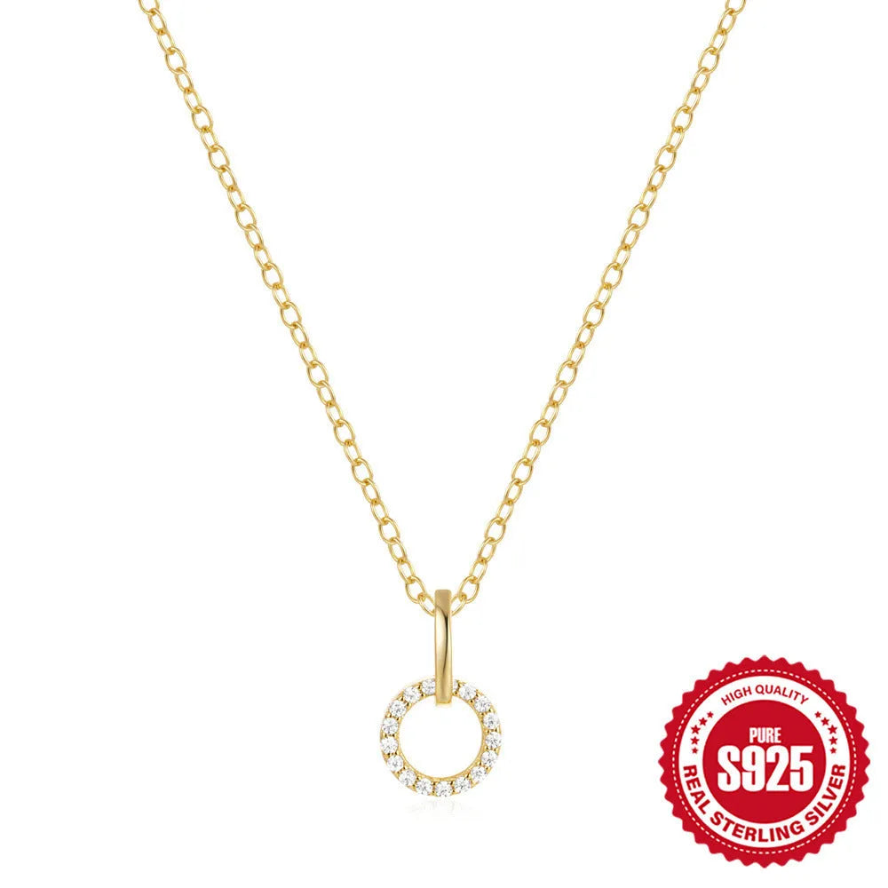 S925 sterling silver adjustable clavicle chain necklace with geometric zircon pendant in gold colour