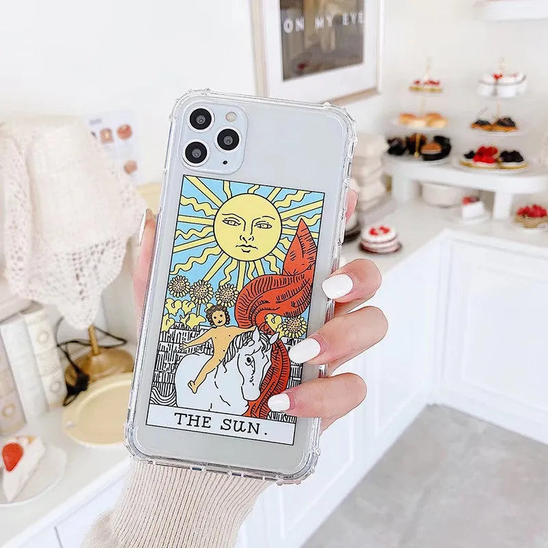 Creative Mythology Comic phone case with sun and moon graffiti cartoon designs on silicone TPU back cover