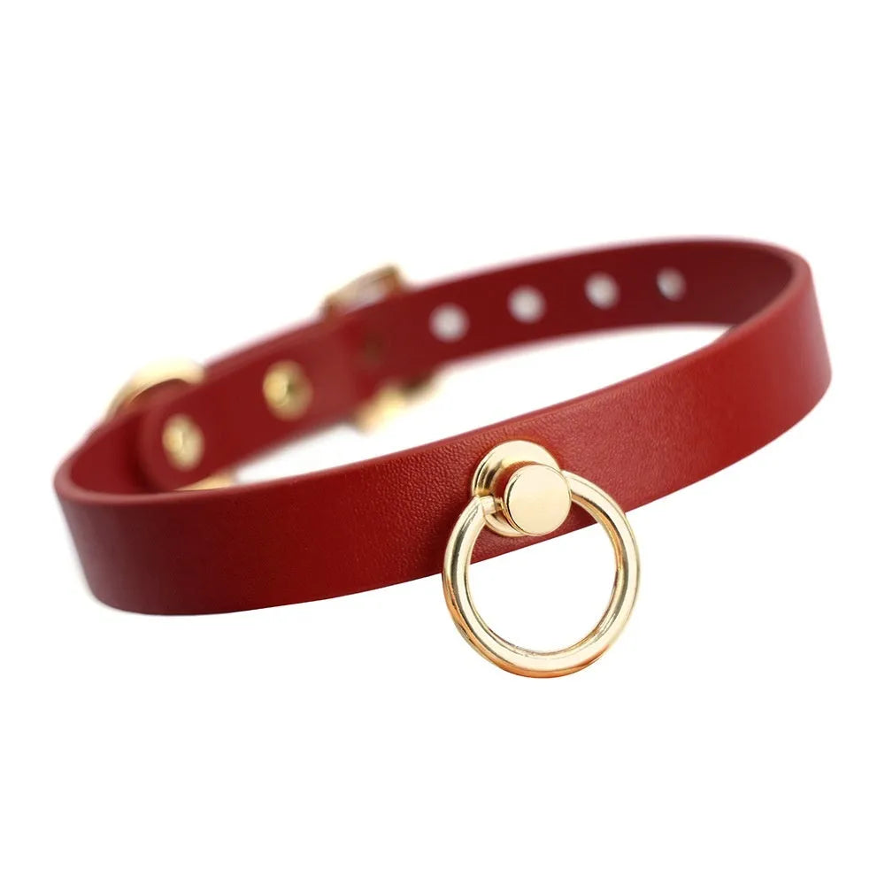 Genuine cowhide leather dog collar with drag chain and pull lead in black and red colours