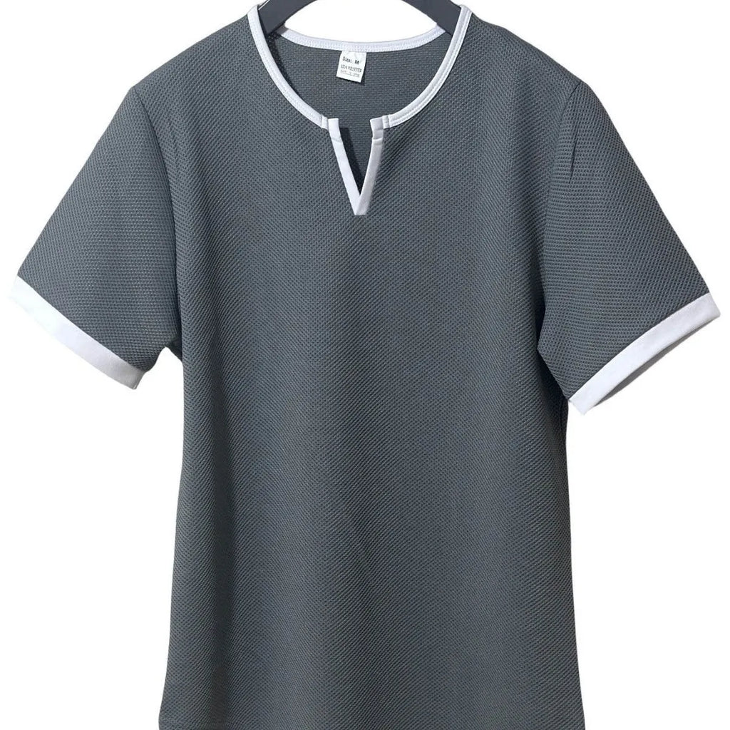Men's colour-block V-neck sports t-shirt in waffle-textured polyester fabric