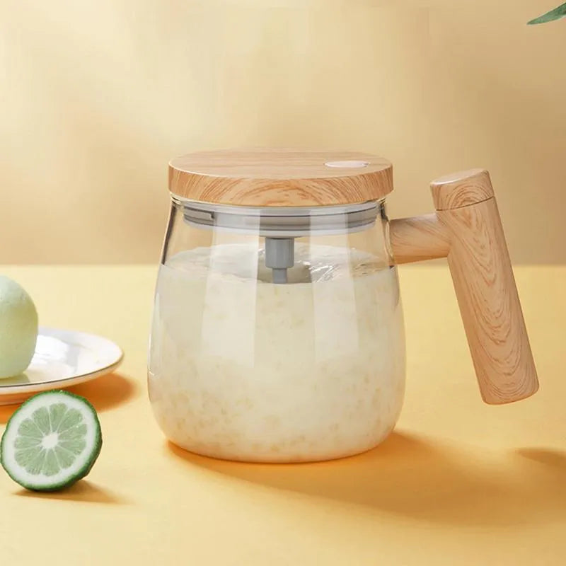 400ml electric self-stirring coffee mug in borosilicate glass with automatic mixing button