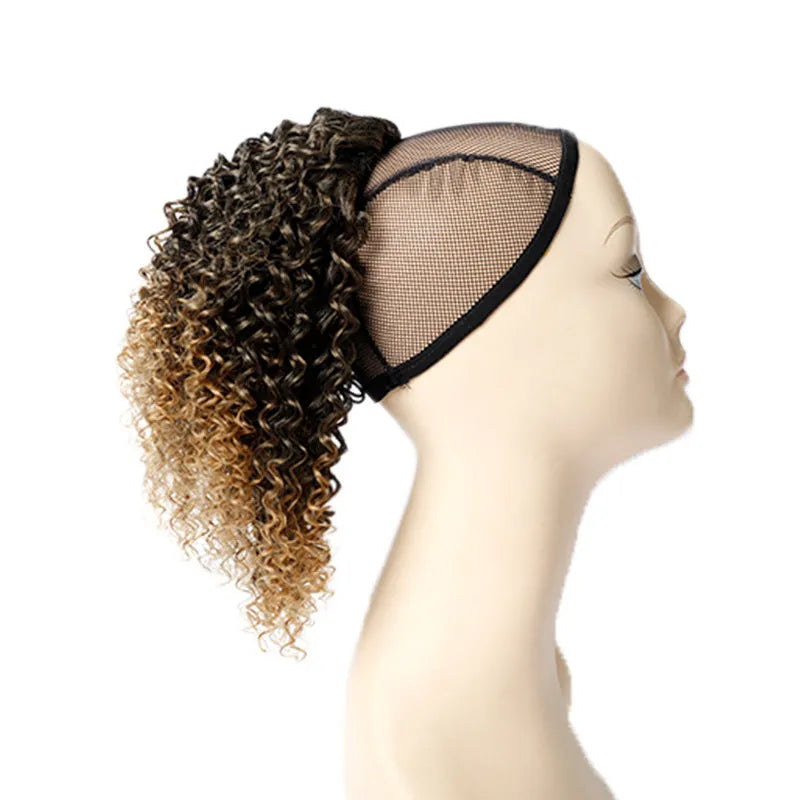 14-inch chemical fibre fluffy ponytail wig in black high temperature wire for women