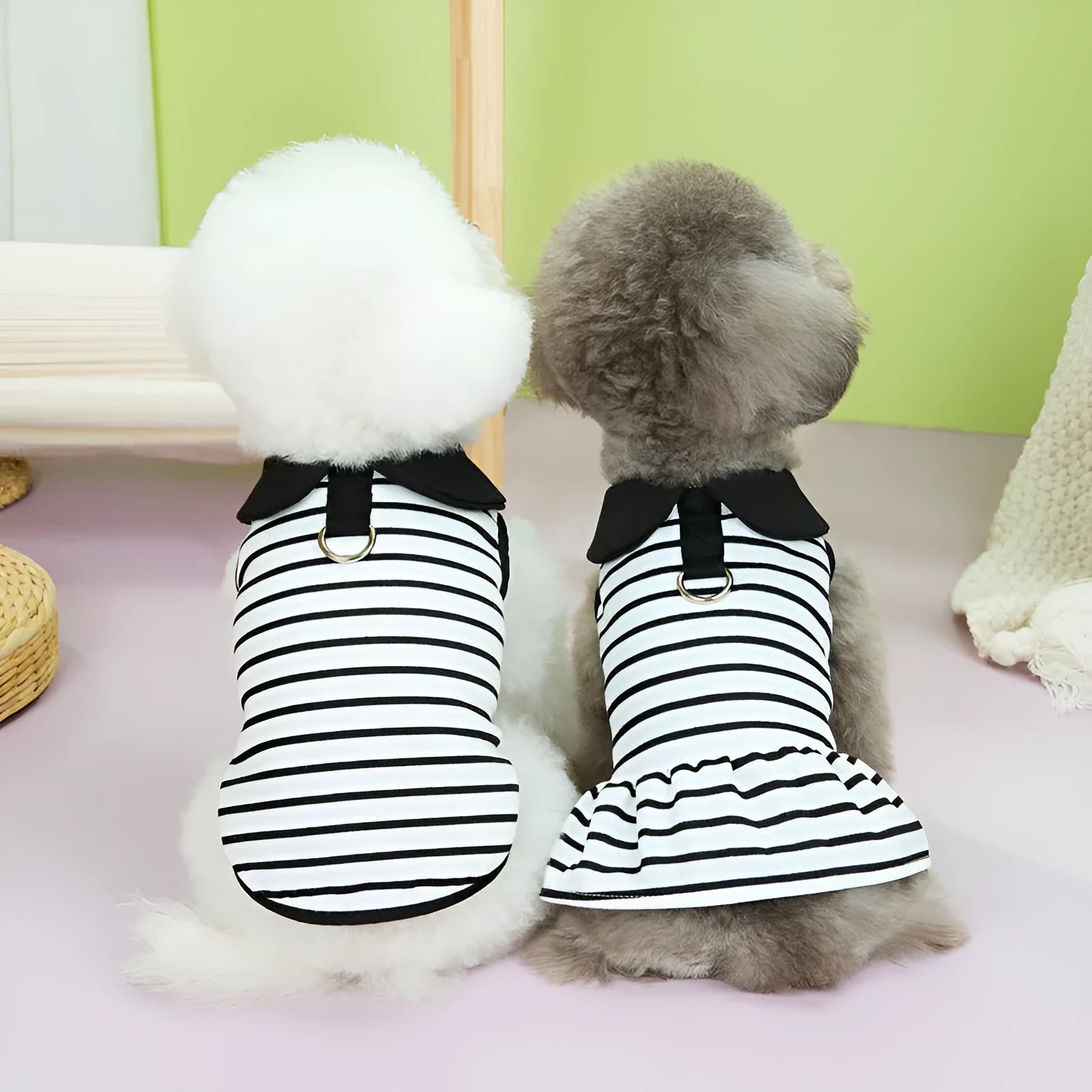 Striped cotton pet T-shirt and skirt summer outfit set for dogs