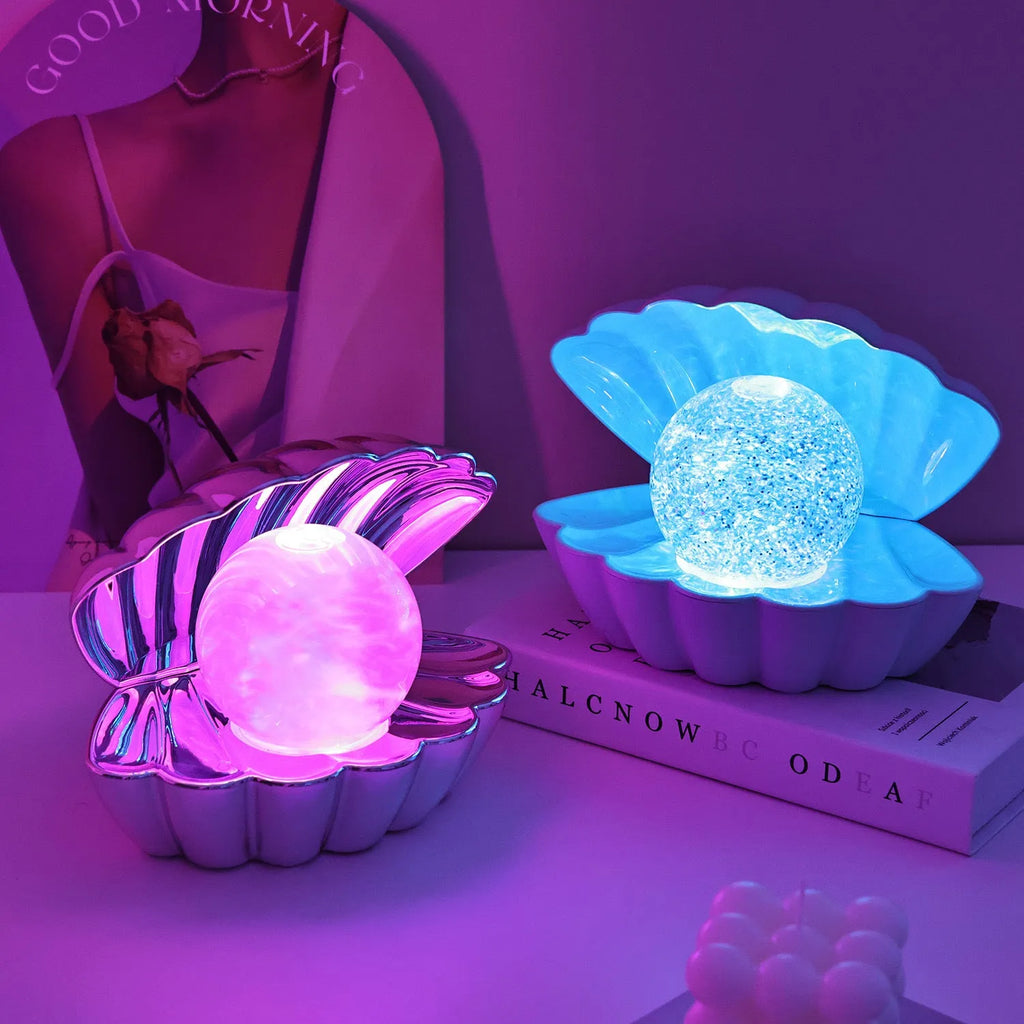 Shell-shaped decorative night lamp with neon lighting in multiple colour options