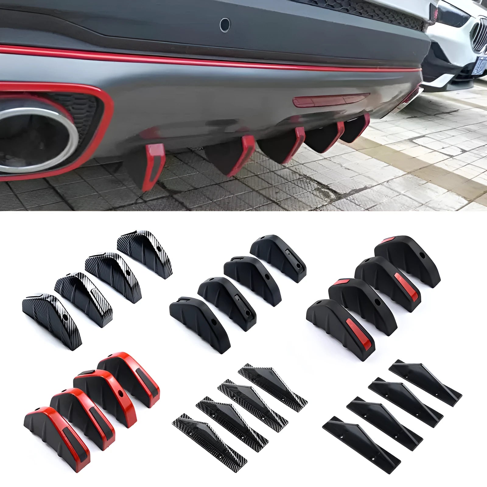 15cm wide triangular automotive rear spoiler lip in carbon fibre finish