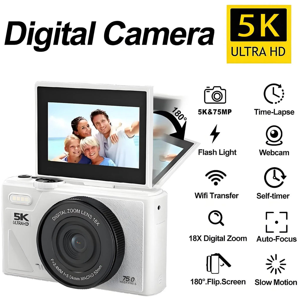 Compact CCD HD digital camera with WiFi transmission, full HD screen, 11.5cm x 4.6cm x 6.95cm, in black, pink, or white