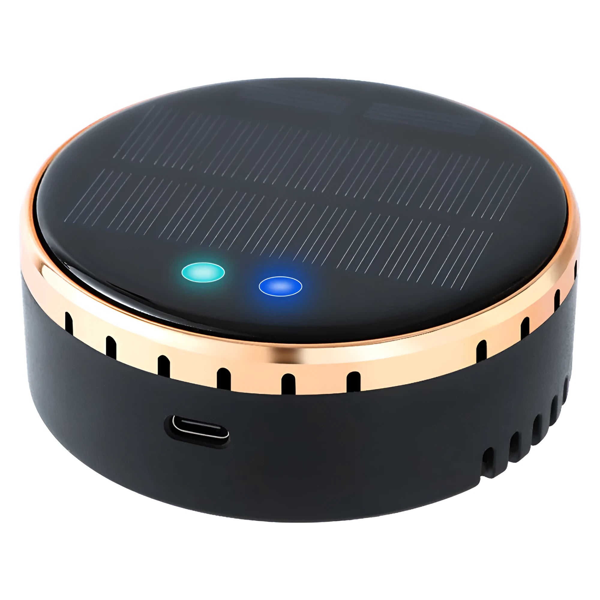Solar-powered car air humidifier mounted on a vehicle vent in black, gold, or red.