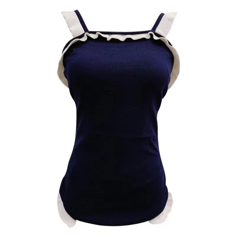Women's conservative one-piece swimsuit in nylon, shown in black with white edge colour option.