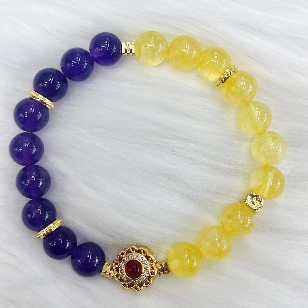 Handmade yellow and purple amethyst crystal bracelet for women with niche style design