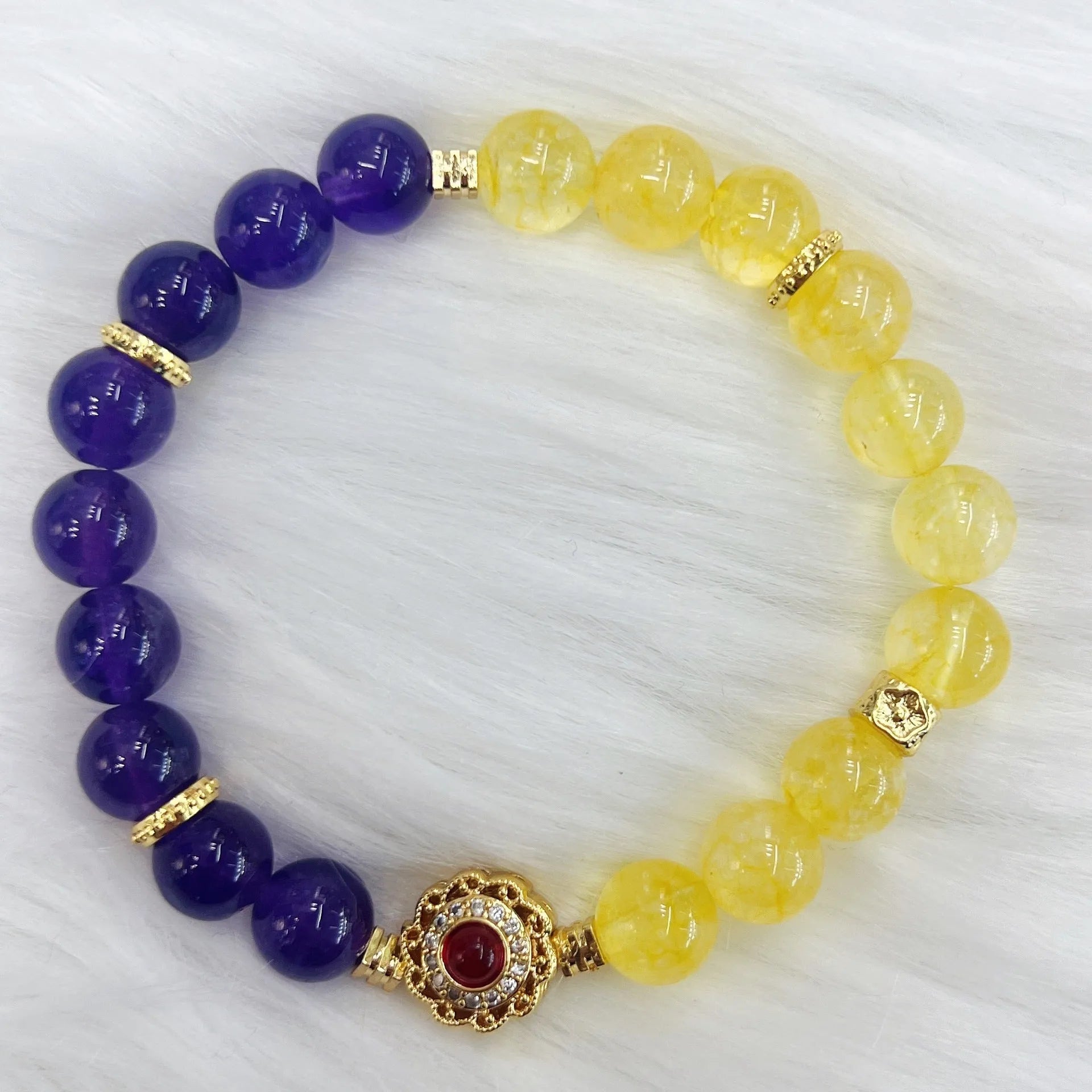 Handmade yellow and purple amethyst crystal bracelet for women with niche style design