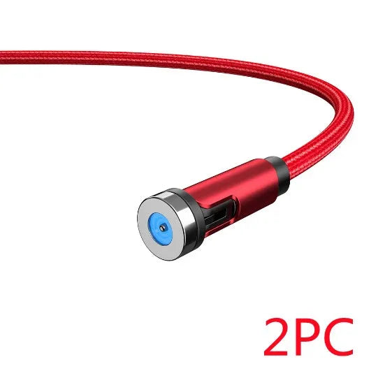 Essager black magnetic charging cable with blue LED light, showing 360-degree rotating connector.