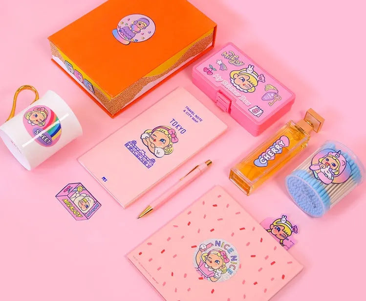 Cartoon sticker set with 16 PVC stickers and storage box for DIY decoration