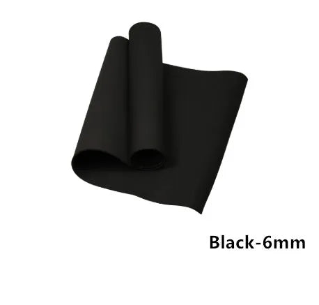 Red and blue EVA yoga mats showing 4mm and 6mm thickness options rolled up with storage bag.