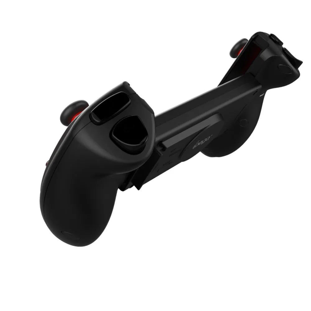 Red telescopic gamepad controller extended with smartphone, USB cable included
