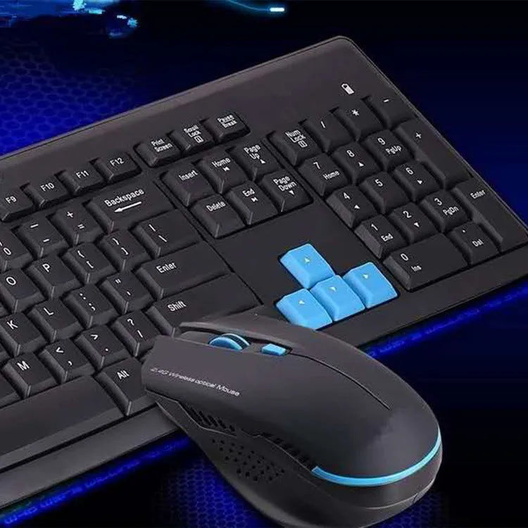 Black USB wireless keyboard and mouse set with receiver for desktop computer use