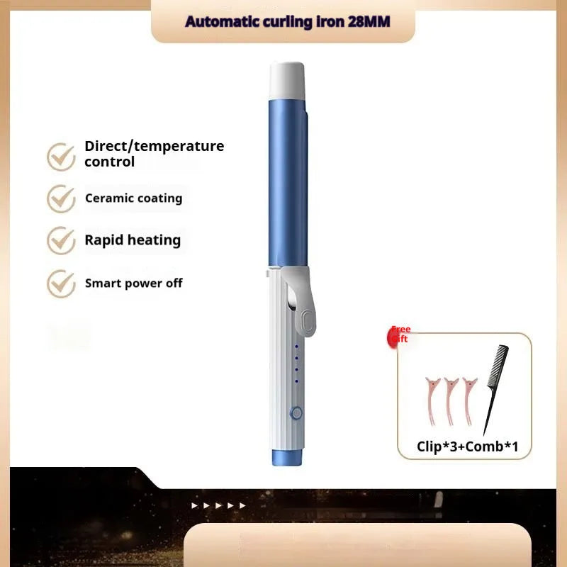 Anion big wave curling iron with four heat gears in pink plastic body, wired 220V