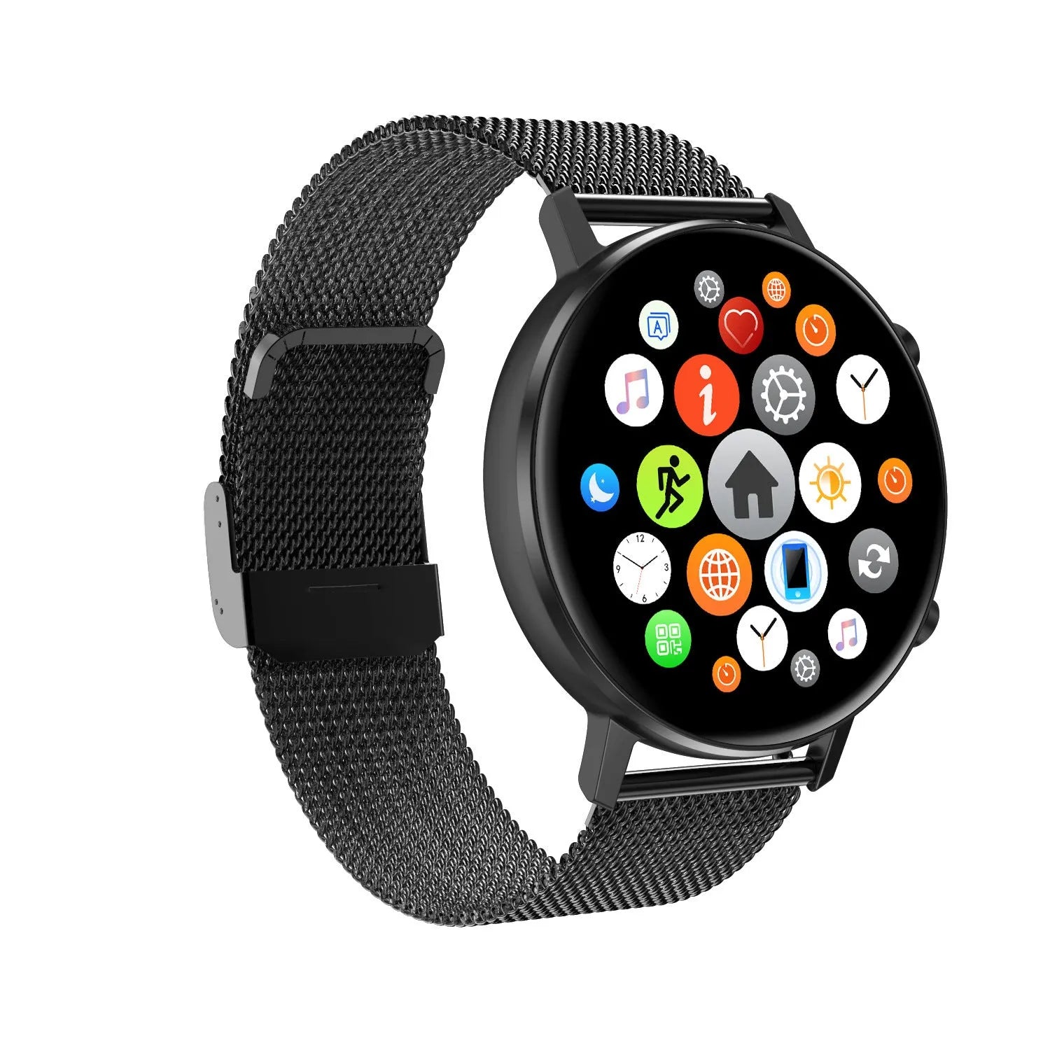 DT96 smart bracelet with 1.3-inch screen on a steel wrist strap.