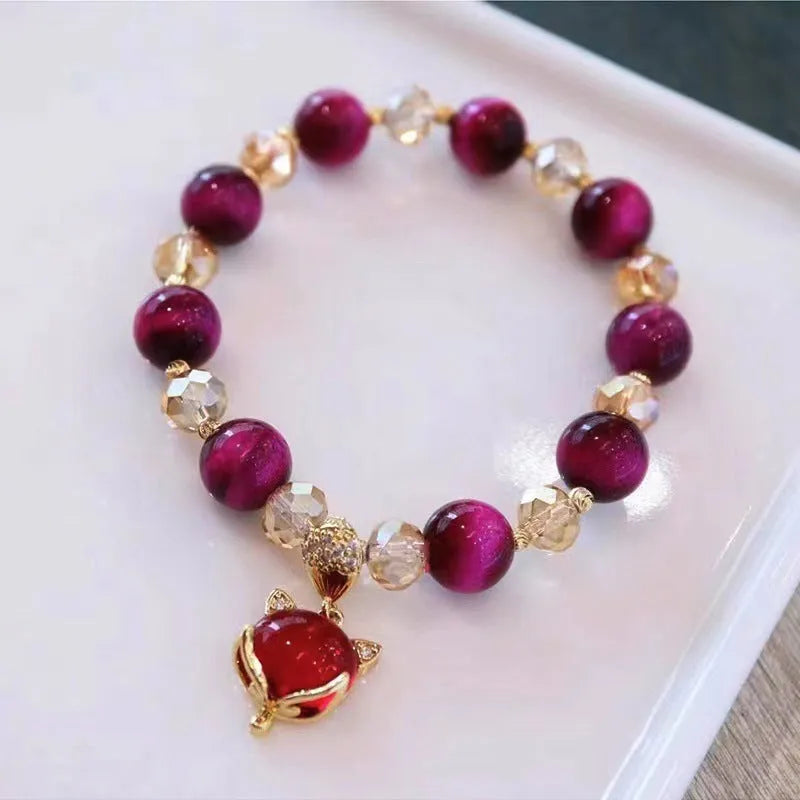 Handmade double chain and single chain Tiger's Eye gemstone bracelet in Fox and Pixiu styles.
