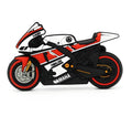 Cartoon motorcycle USB flash drive in red and white with wrist strap loop