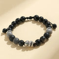Black and white agate couple bracelets with blessing snake design and glitter accents