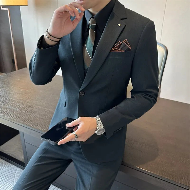 Men's slim fit business formal jacket in dark green, available in sizes up to 7XL