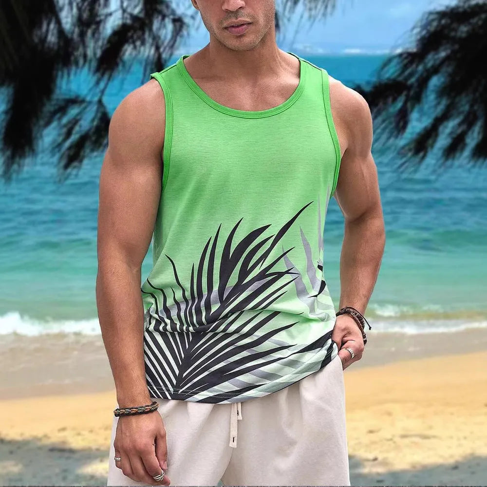 Men's solid colour sleeveless vest tank top in pinhole polyester fabric on hanger