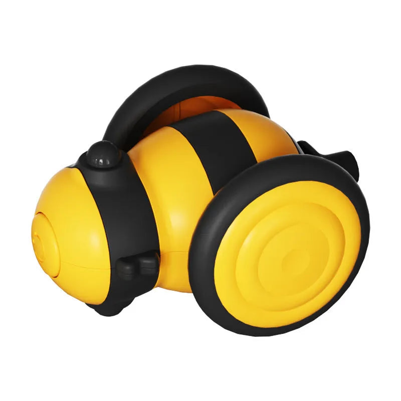 Bee-shaped electric cat car toy with feather teaser stick in pink and yellow colour options
