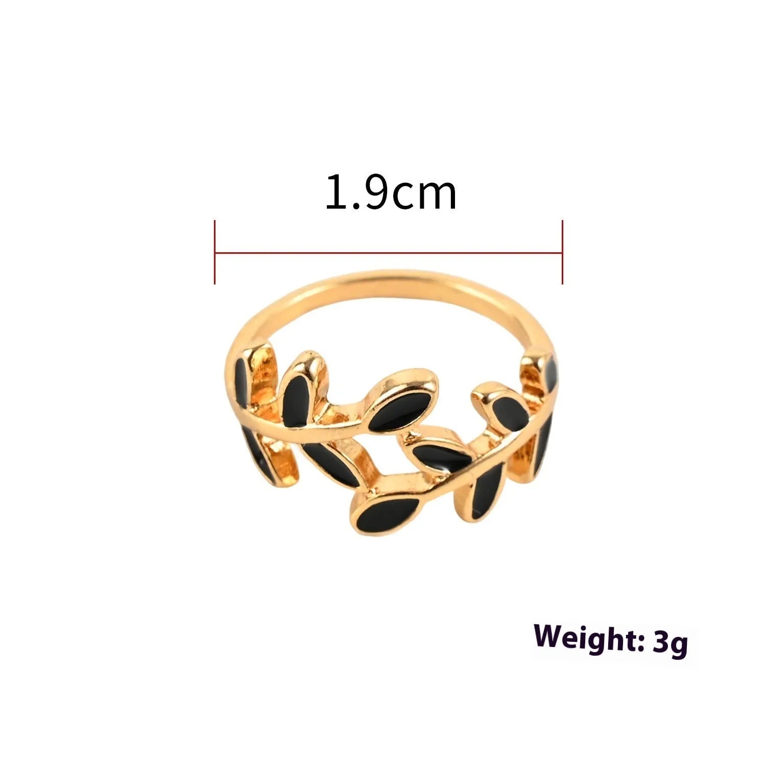 Geometric leaf ring with gold electroplated finish and simple floral design on finger