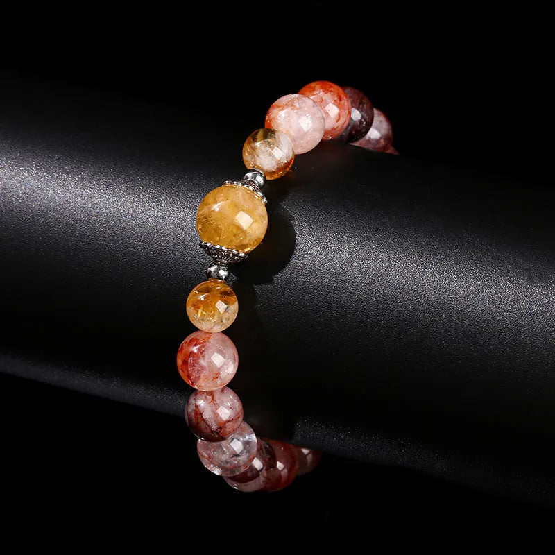 Handmade red sealant flower citrine lucky bead crystal bracelet for women, geometric shape, 10mm size.