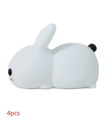Colorful rabbit silicone LED night light in white with touch switch and double colour light modes