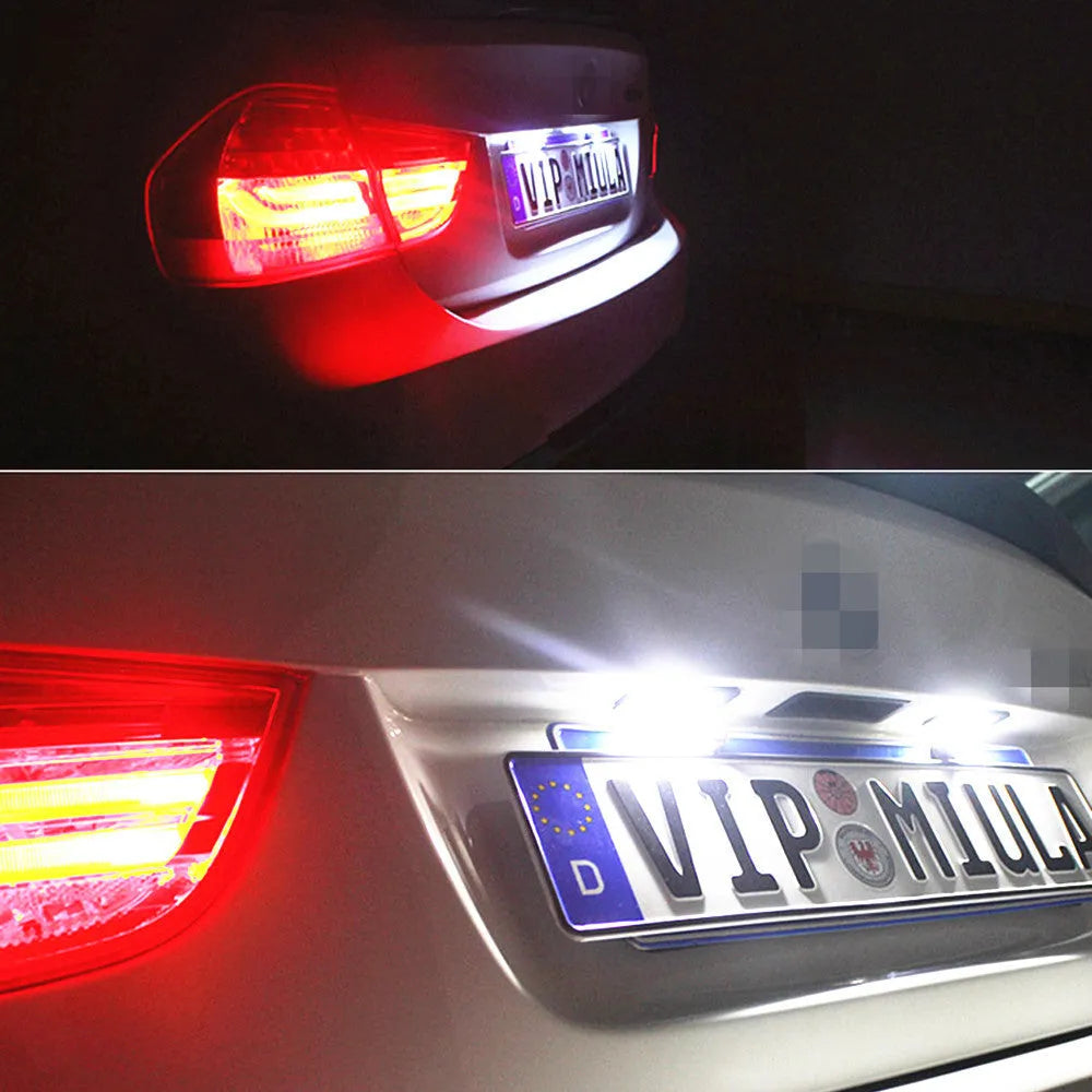Two white LED licence plate light bulbs for Volkswagen Golf Polo Phaeton models