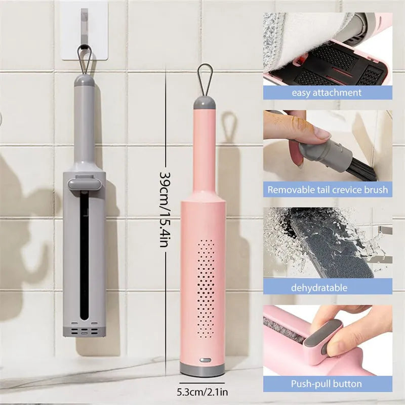 Rotatable self-squeeze mini flat mop with crevice brush and microfiber pads for floor cleaning