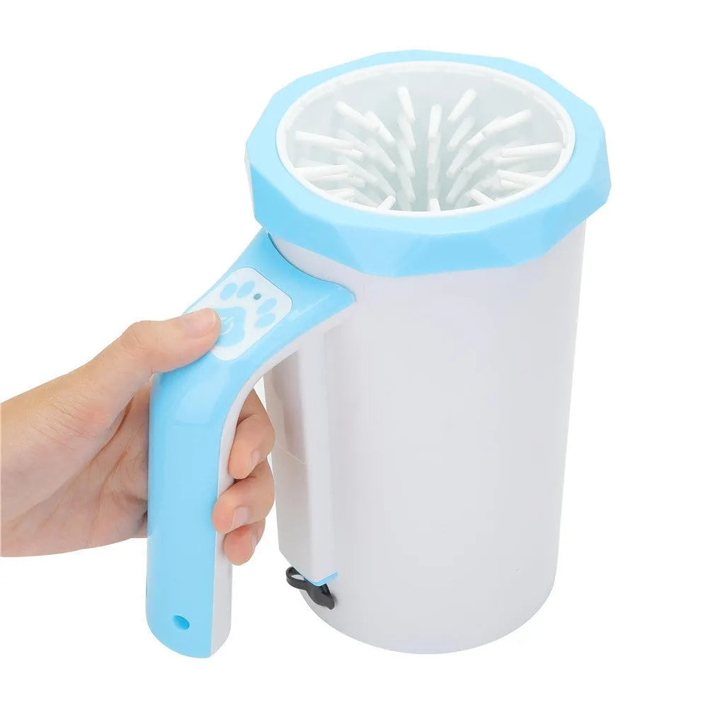 Automatic dog foot washing machine with silicone cup in white and blue colour scheme.