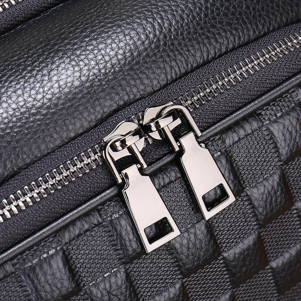 Genuine leather men's business commute bag black with contrast colour trim and airpillow straps