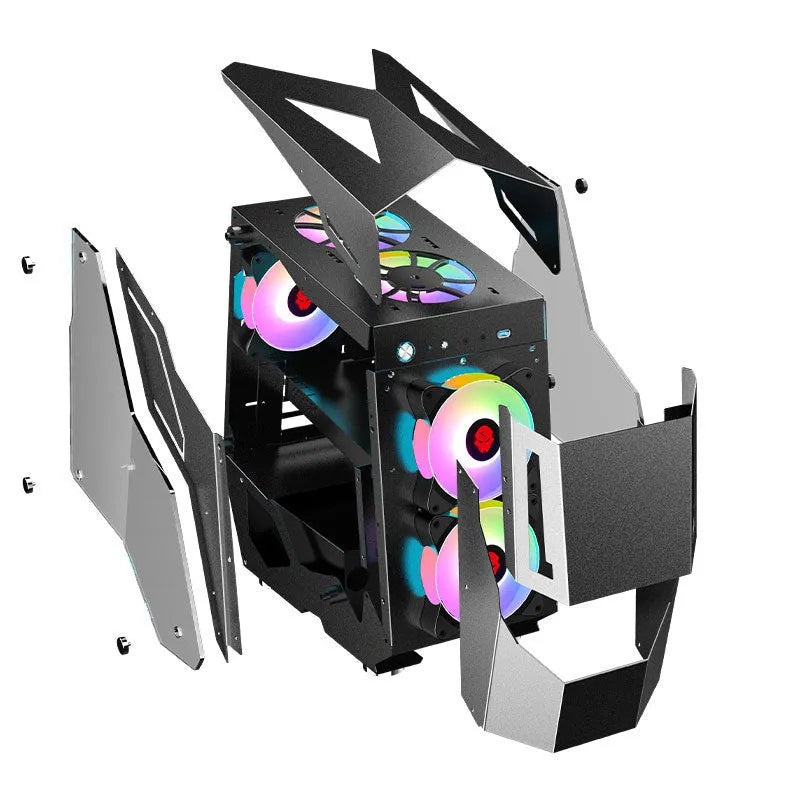 Full side tempered glass ATX computer case in pink or black with USB 3.0 front interface and SECC steel body.