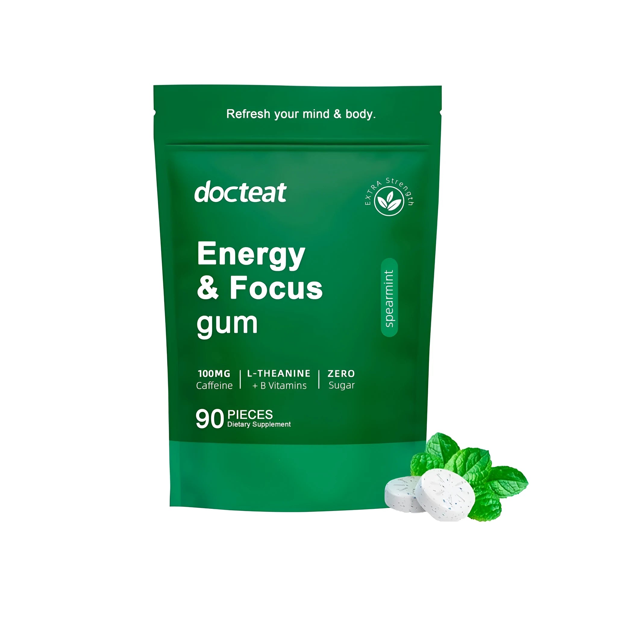 Mint Tablet Sugar dietary supplement pack containing 90 tablets with green coffee beans and L-theanine