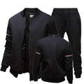 Two-piece polyester baseball uniform set in black includes a jersey top and matching pants on a plain background