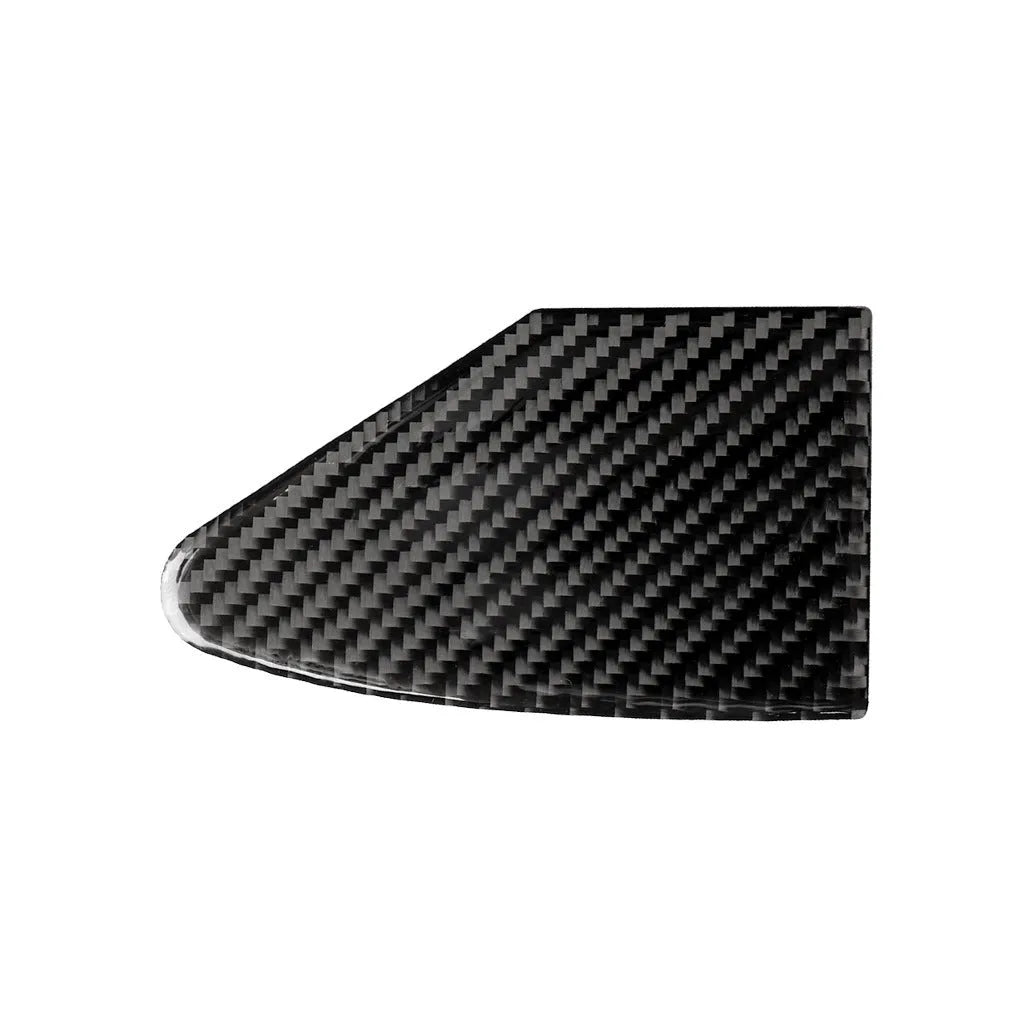 Carbon fibre patterned decorative sticker for vehicle USB charging port panel with 3M adhesive backing.