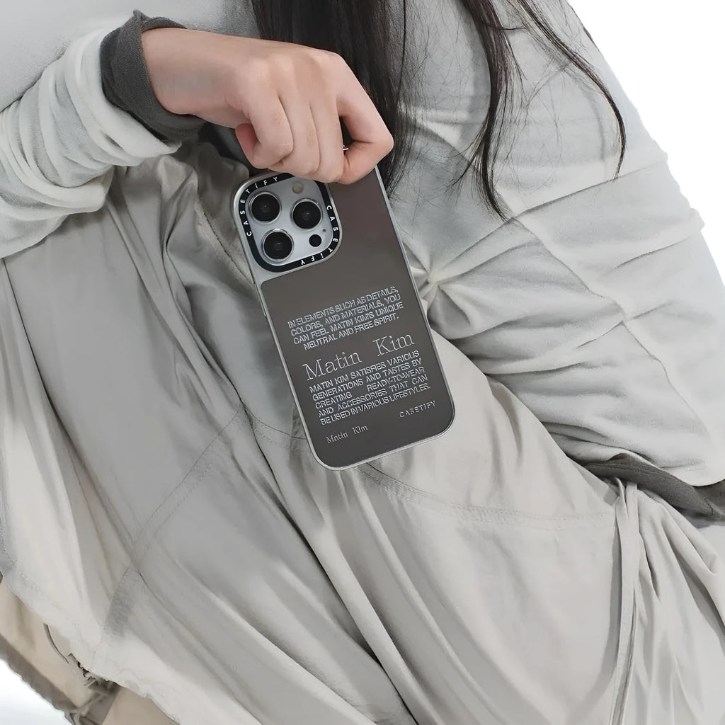 Silver mirror edge acrylic phone case for iPhone 15 Pro Max, mirror surface back, clear protective cover