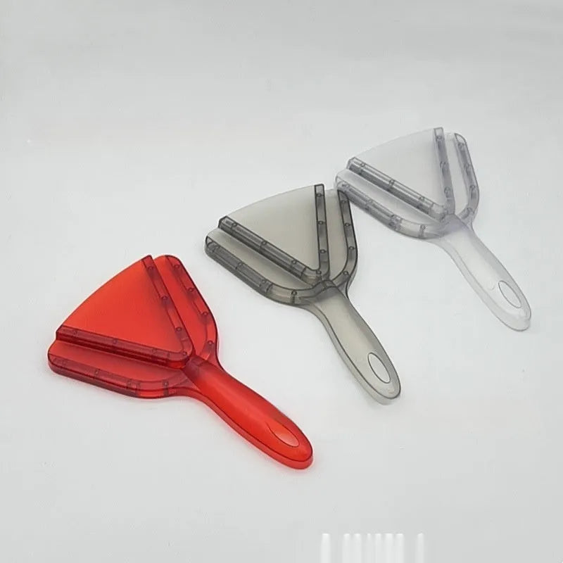 A clear, red, and grey plastic combination can opener and telescopic bottle opener with an adjustable handle on a white background.