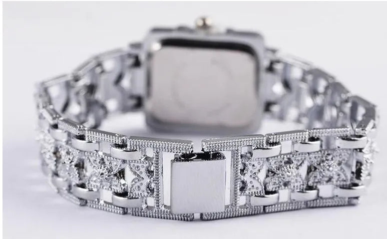 Roman style square steel watch with diamond-studded bezel, 68 movement, five colours, 35g weight