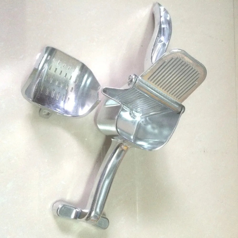 Silver heavy duty aluminium alloy lemon squeezer with extra large bowl on kitchen counter