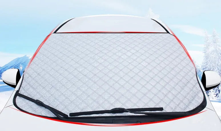 Car snow block front windshield cover made of aluminised film with anti-theft design