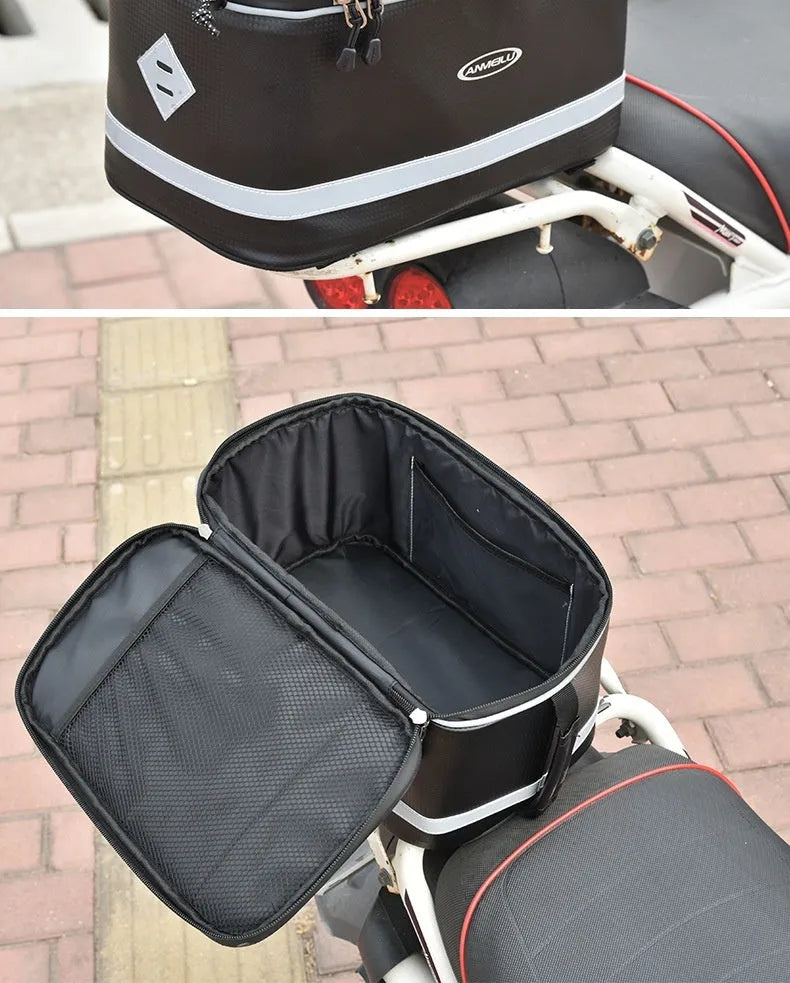 Black waterproof PU leather bicycle rack bag with 12 litre capacity for car backseat equipment transport