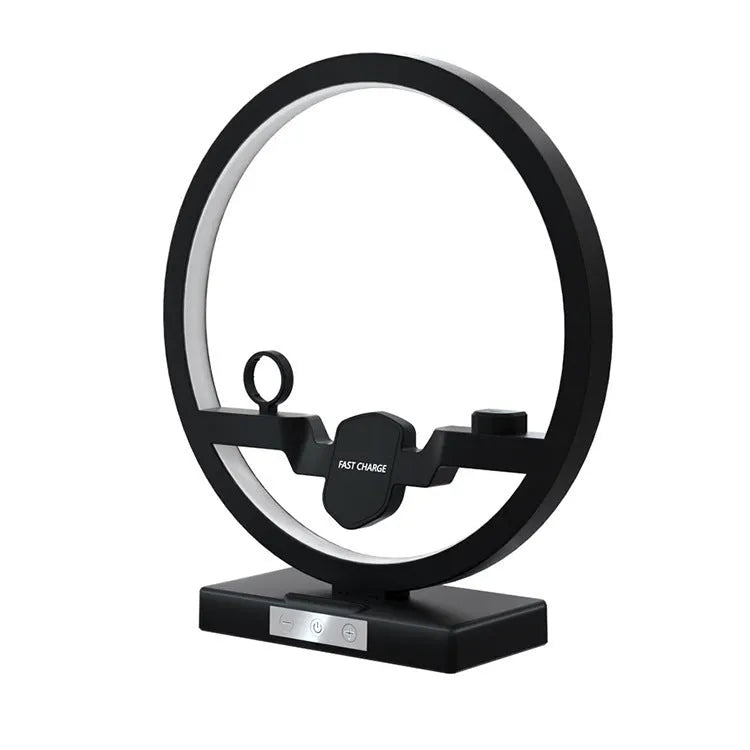 3 in 1 wireless charger bracket for mobile phone watch headset with ring light table lamp in black