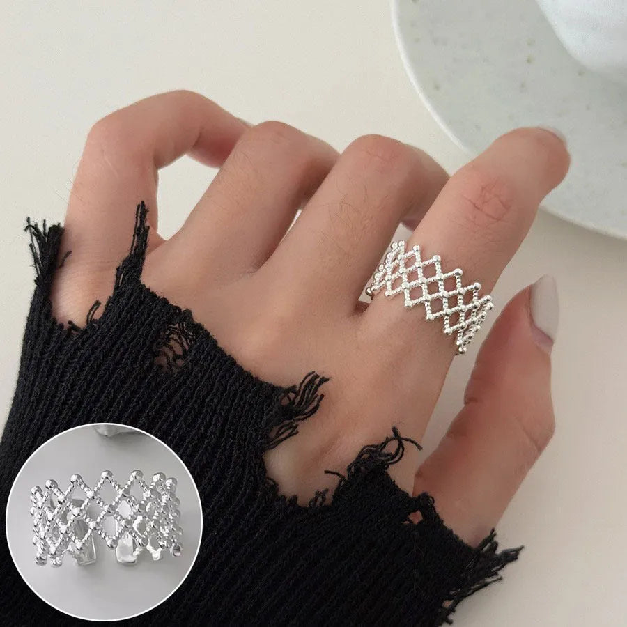 Geometric line cross ring for women, copper with electroplating finish, adjustable open mouth design