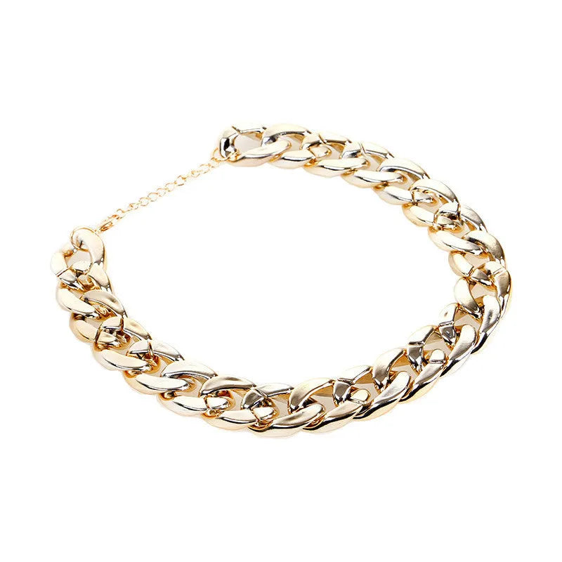 Gold colour chain style dog collar with geometric resin design and buckle closure for small medium dogs