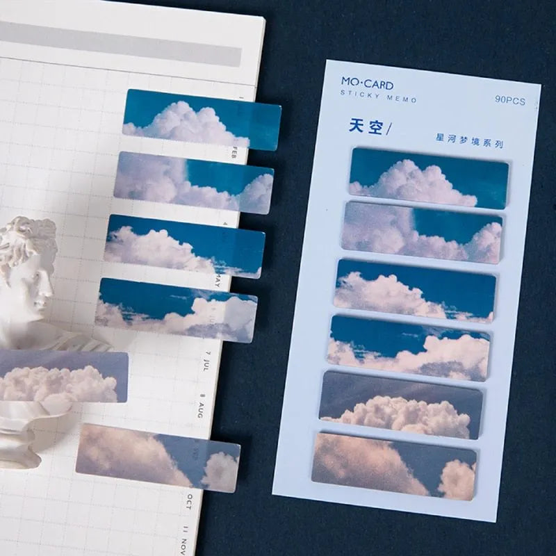 90 post-it note cards with star index printed on PET material in six colour options