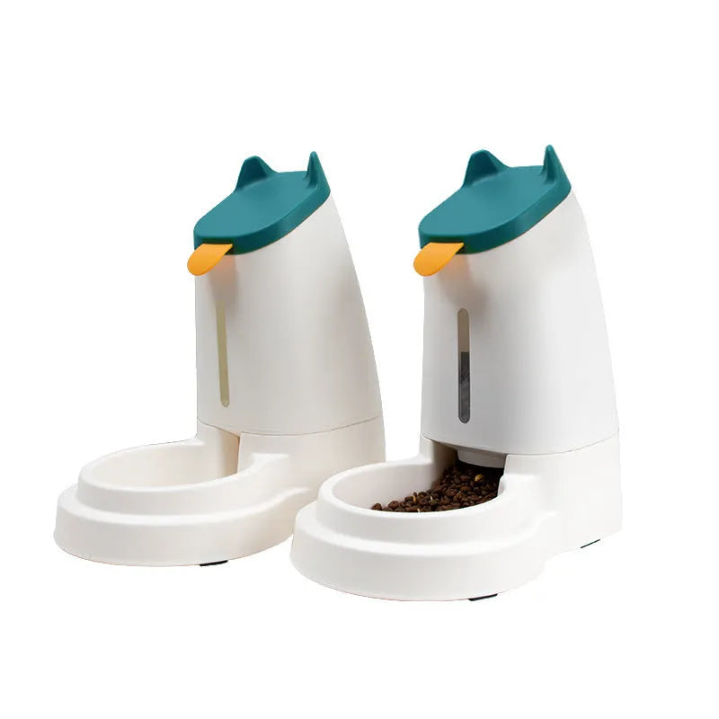 Automatic plastic large capacity pet feeder with water dispenser in grey black for home pet care