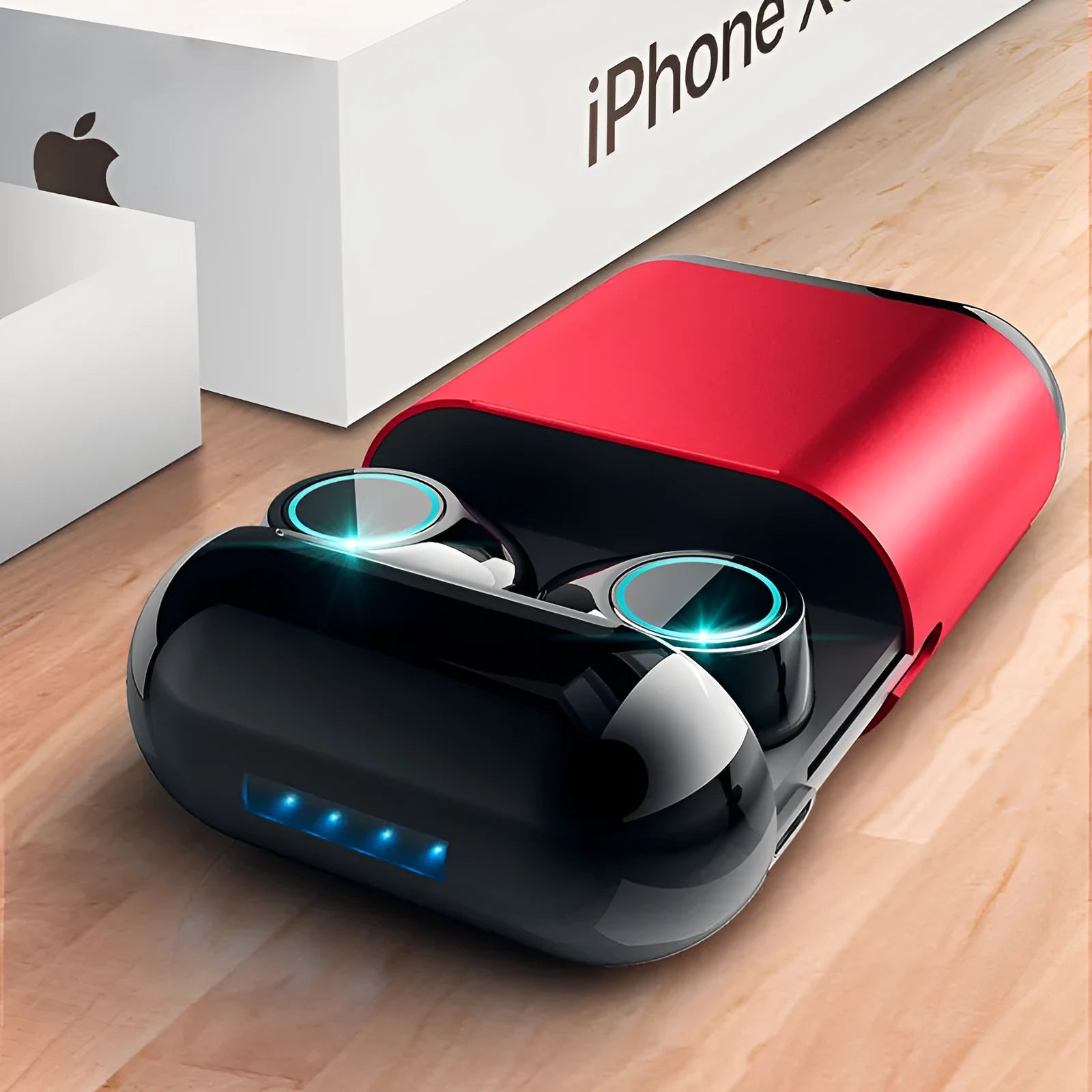 Bluetooth TWS wireless earphones in black, gold and light grey colours showing compact in-ear design